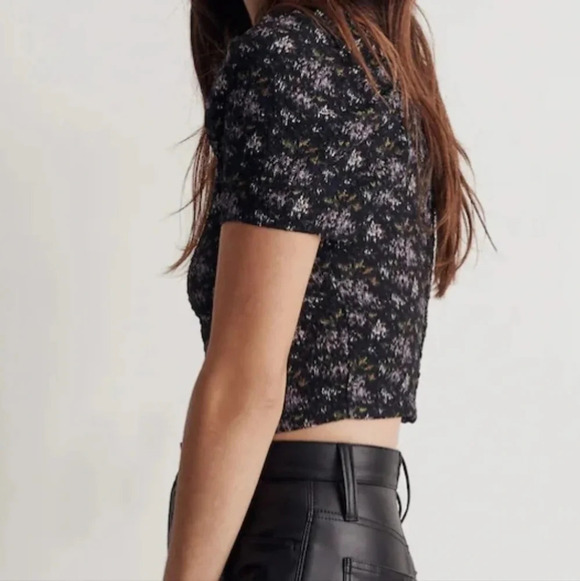 Hopewell Puff-Sleeve Crop Top in Blurred Ikat - Picture 5 of 5